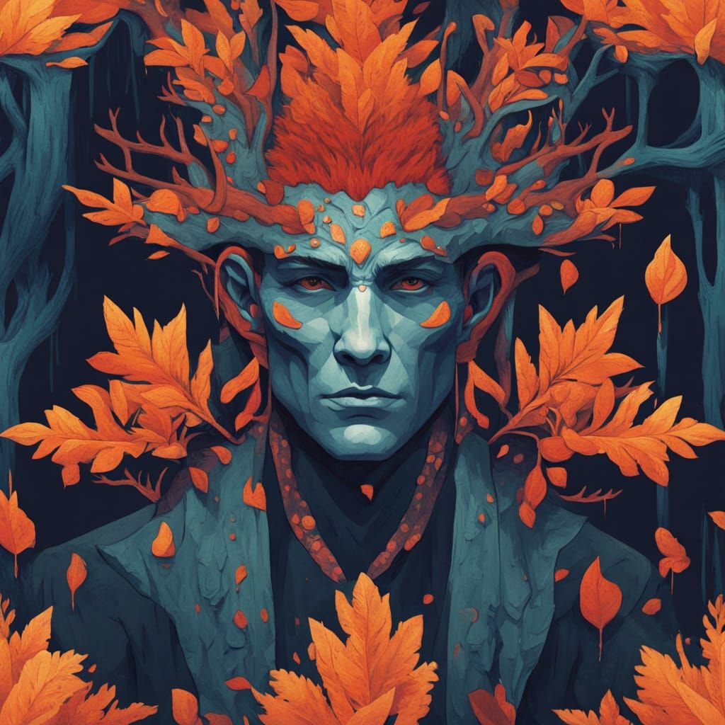 Wendigo Portrait in Dark Forest, Fantasy Art