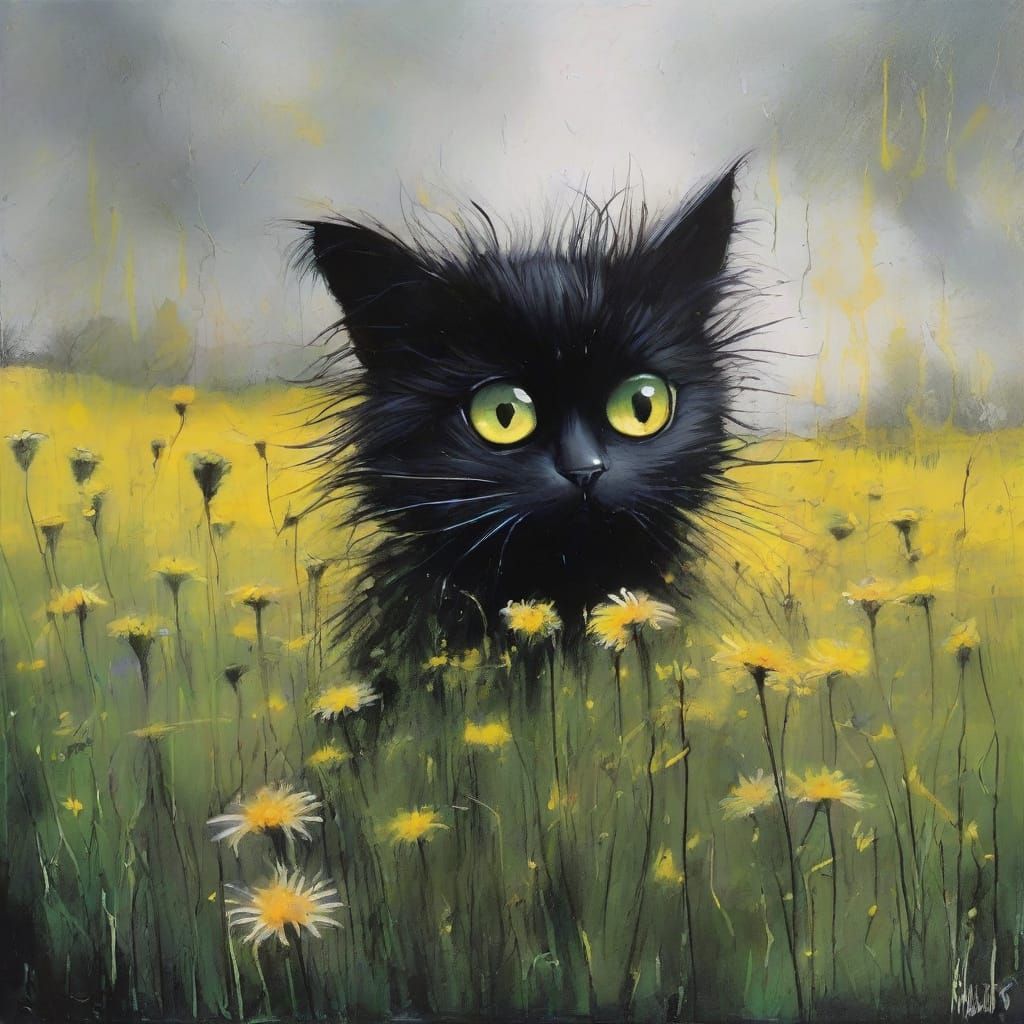 Emo Cat Blown by Hurricane Shadow on Dandelion
