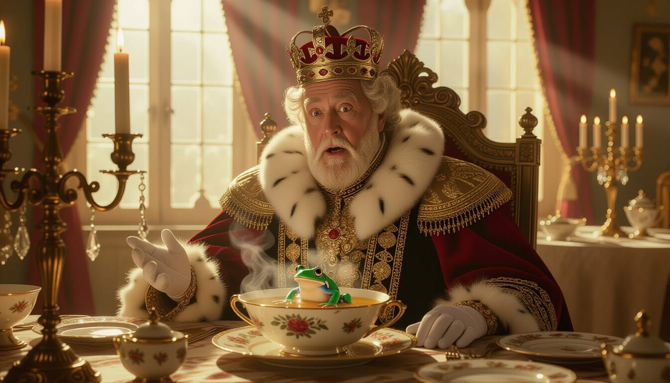 King's Froggy Soup Surprise in Whimsical Style