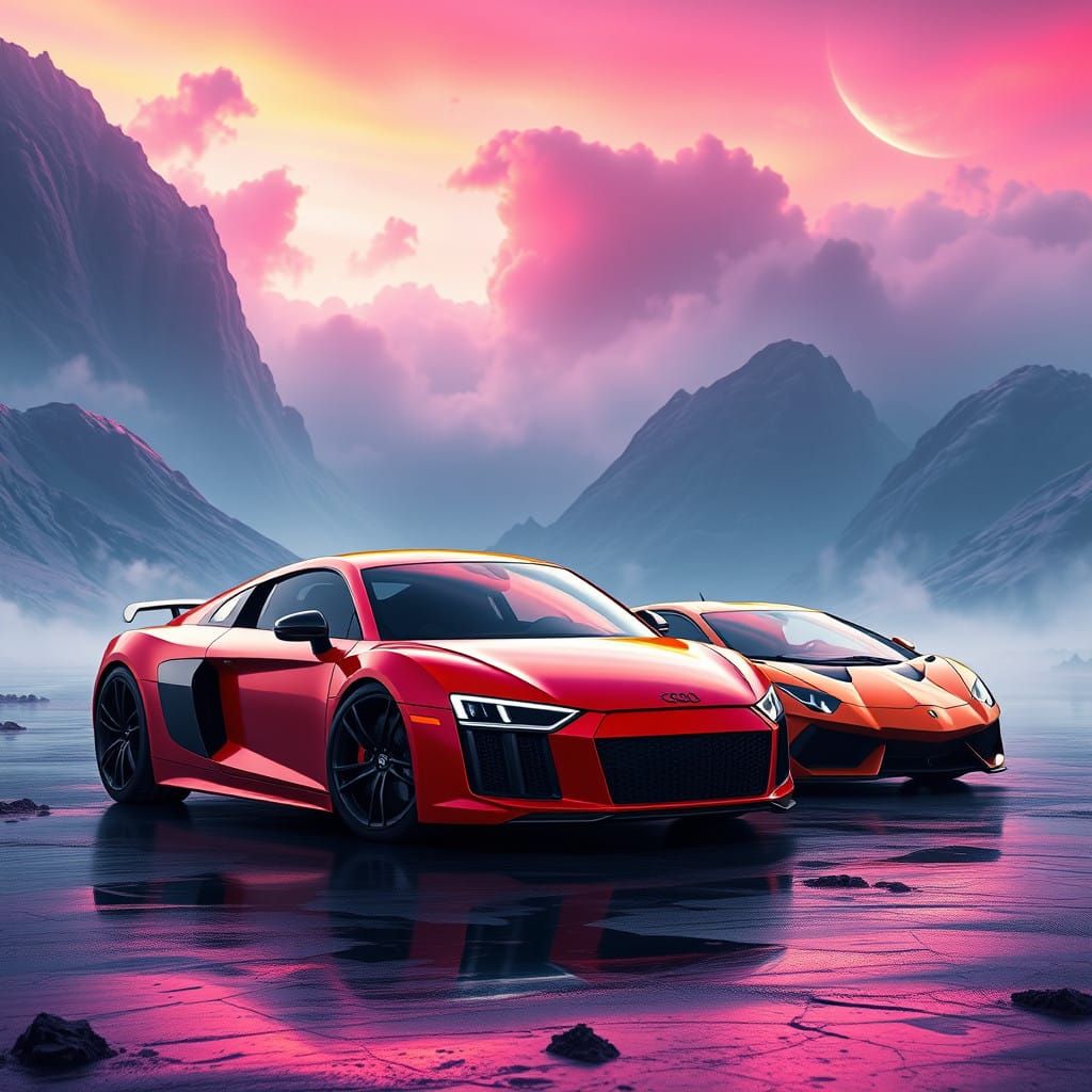 Hyper-Realistic Audi R8 and Lamborghini Aventador in Fantast...