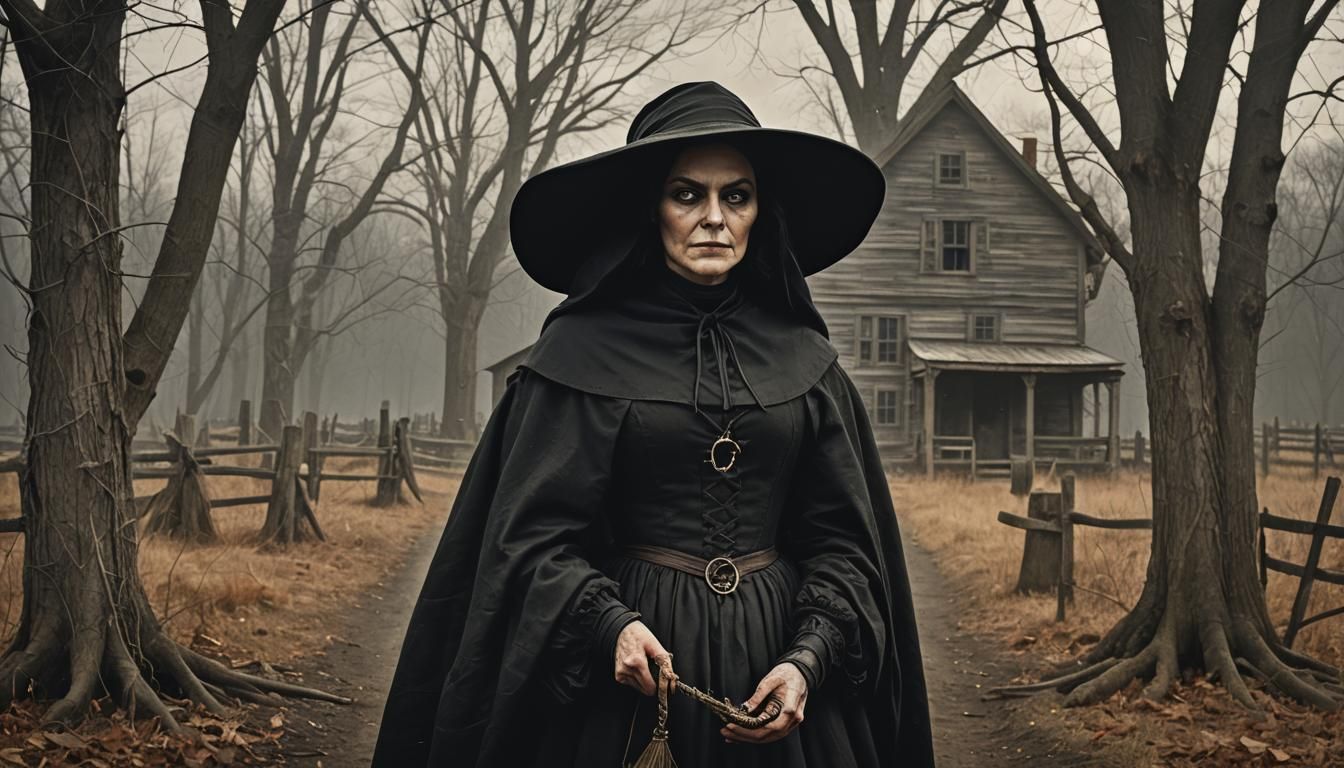 Creepy Puritan Women Portrait in Gothic Salem Farm