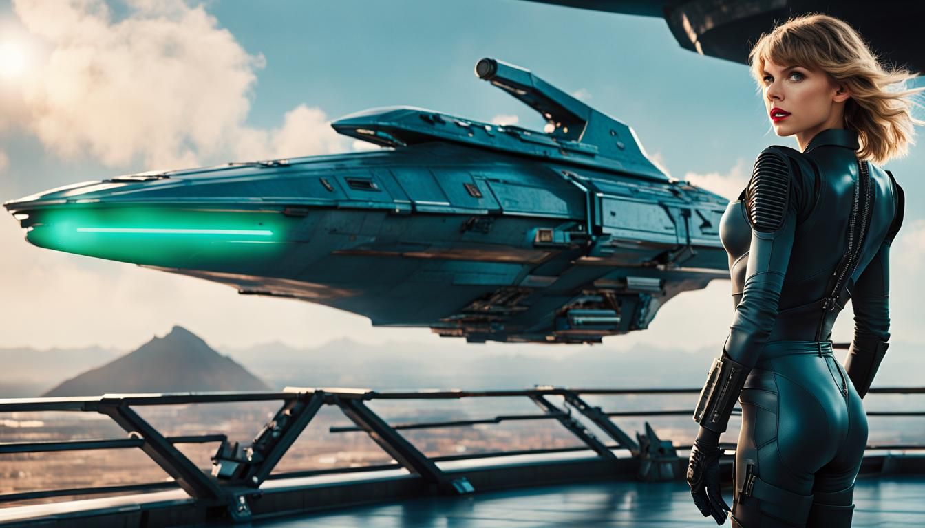 Sci-Fi Woman Leaving Spacecraft in Cyberpunk City