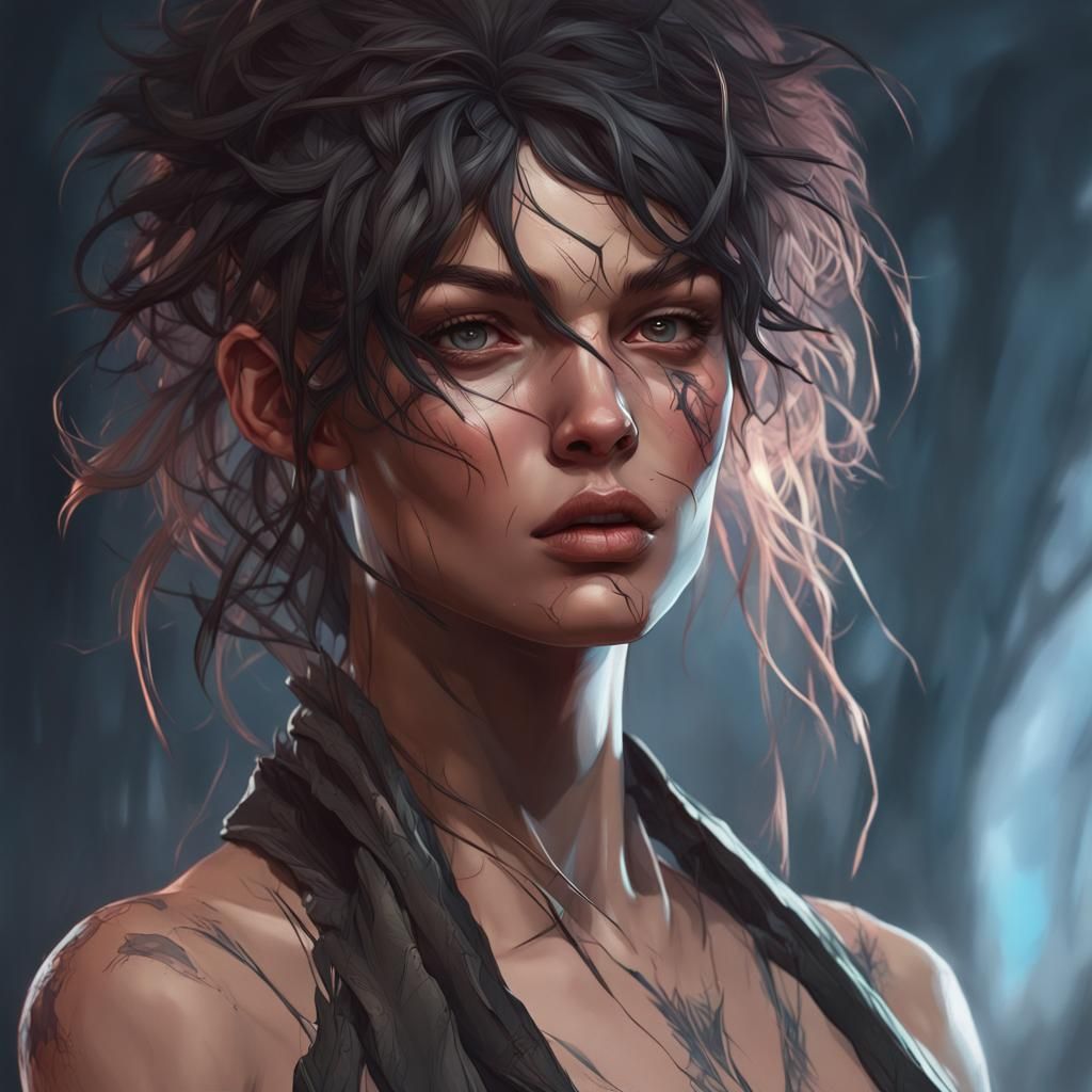 Feral Human Portrait with Black Veins