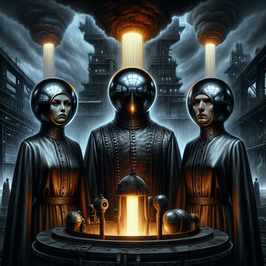 Surreal Figures at Industrial Furnace