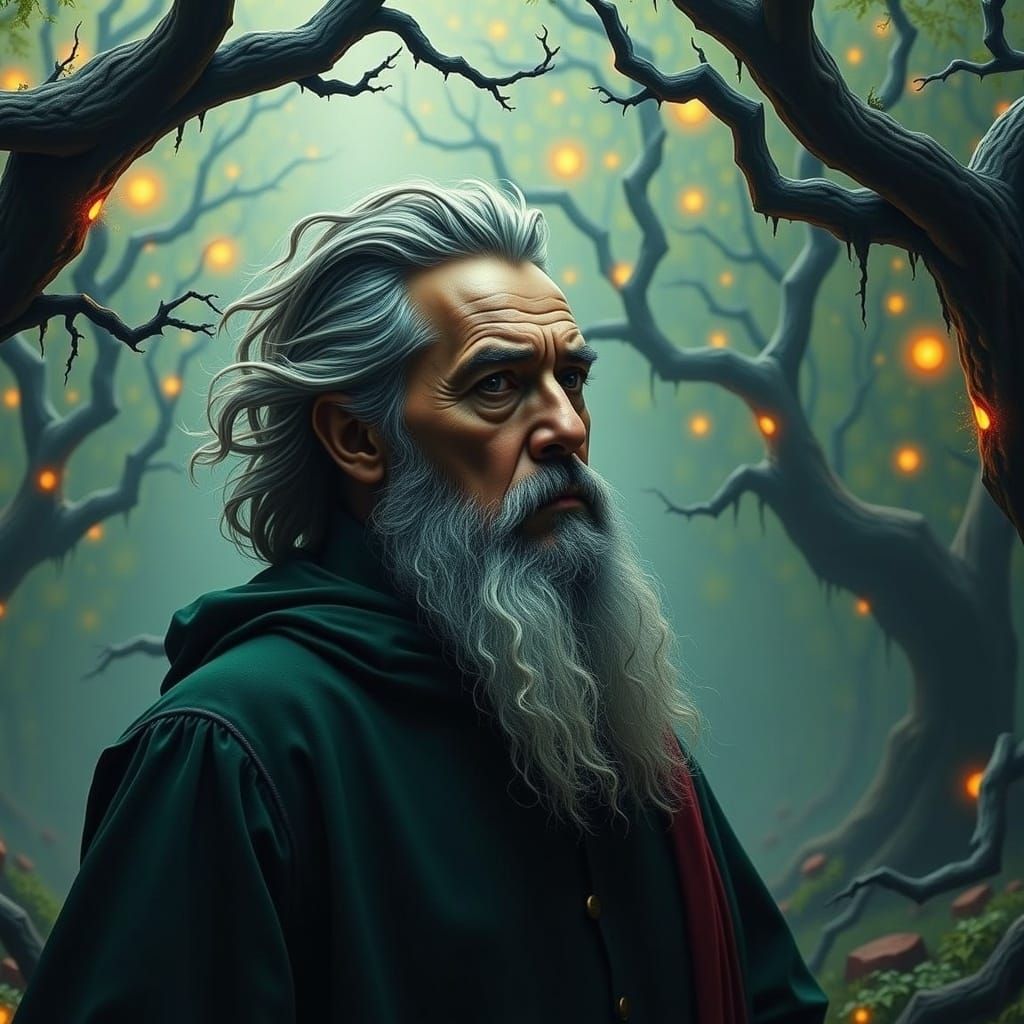Mystical Old Man in Enchanted Forest