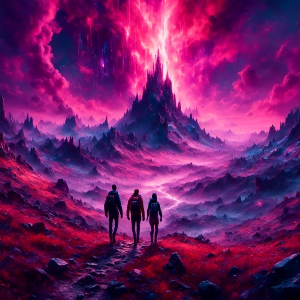 Couple Hiking to See Northern Lights, Fantasy Art