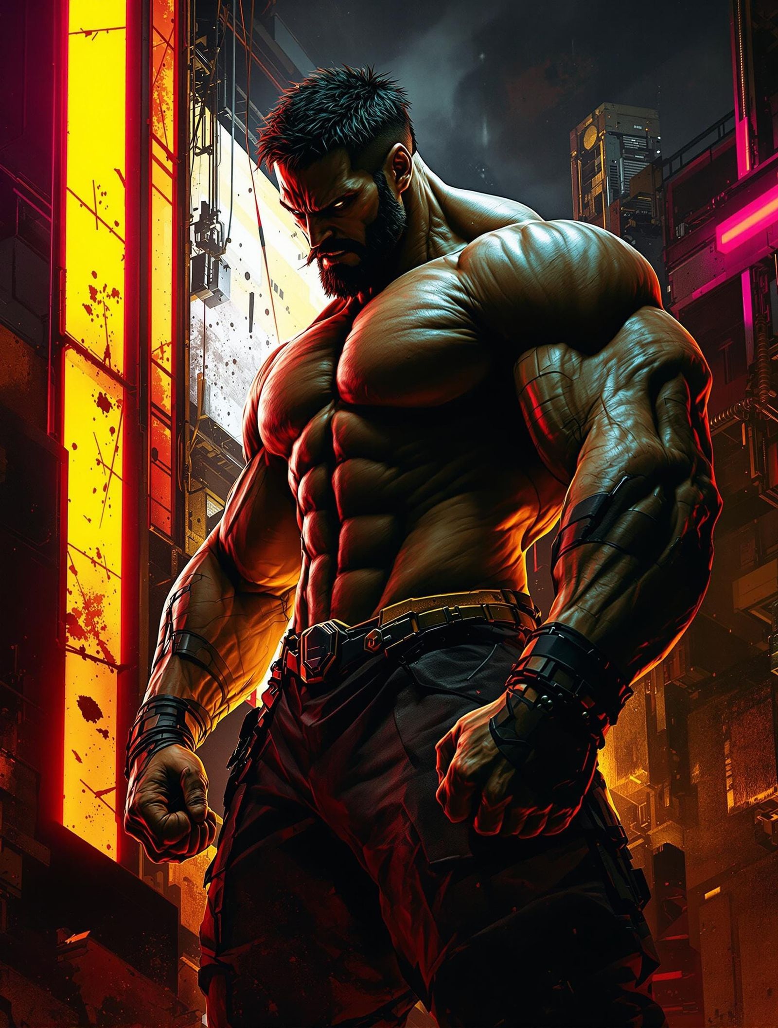 Athletic Figure in High-Contrast Futuristic Scene