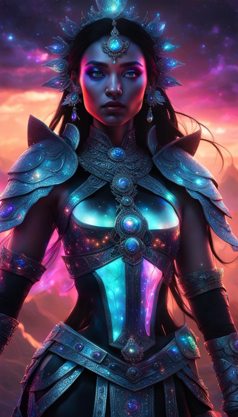 Luminescent Crystal Warrior Princess in Hyperrealism