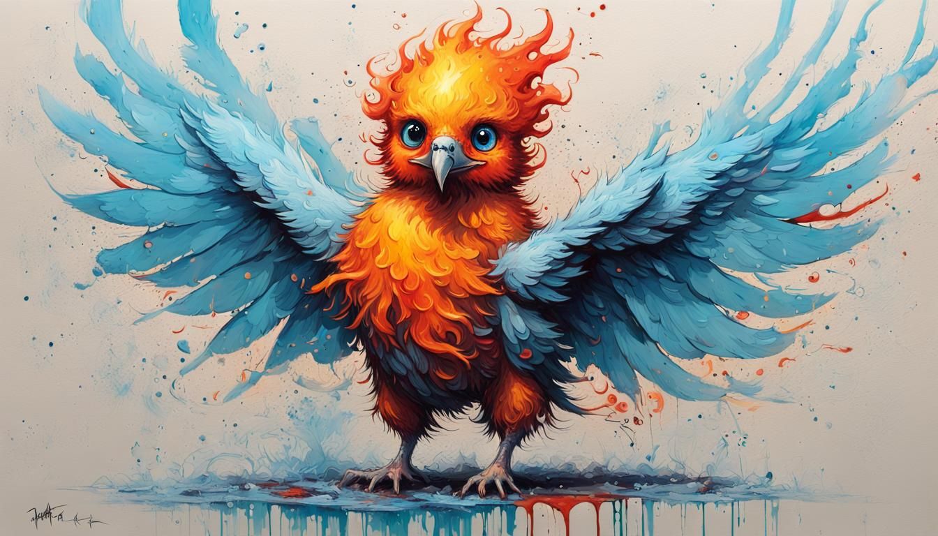 Fluffy Baby Phoenix Portrait in Graffiti Style