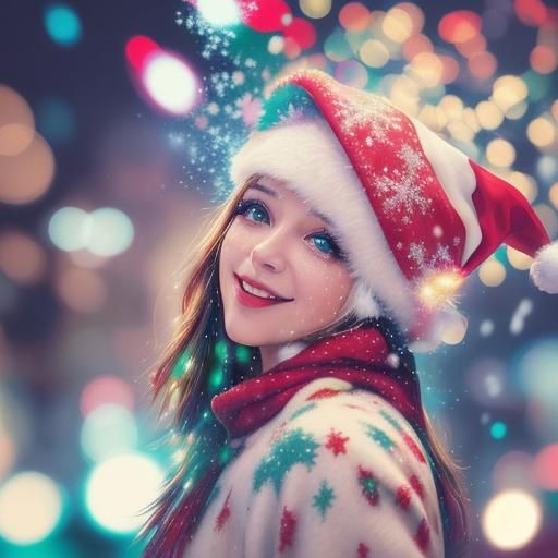 Abstract Christmas Lights with Bokeh and Snowflakes