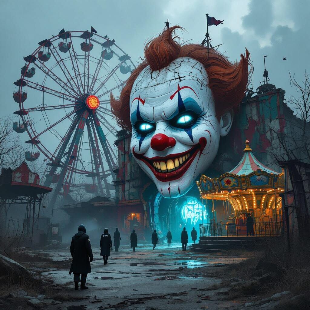 Villain's Clandestine Carnival Base in Dystopian Concept Art...