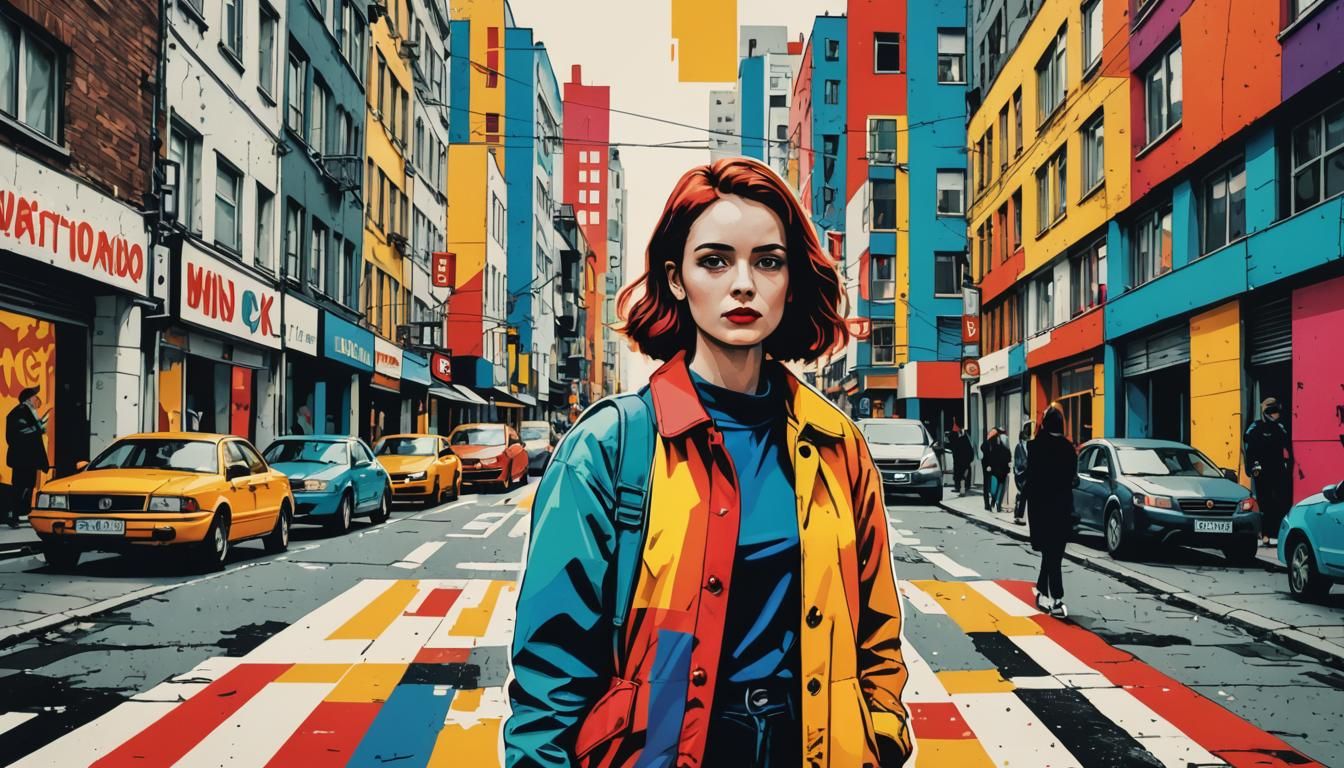 Pop Art Woman in Geometric Bauhaus Style