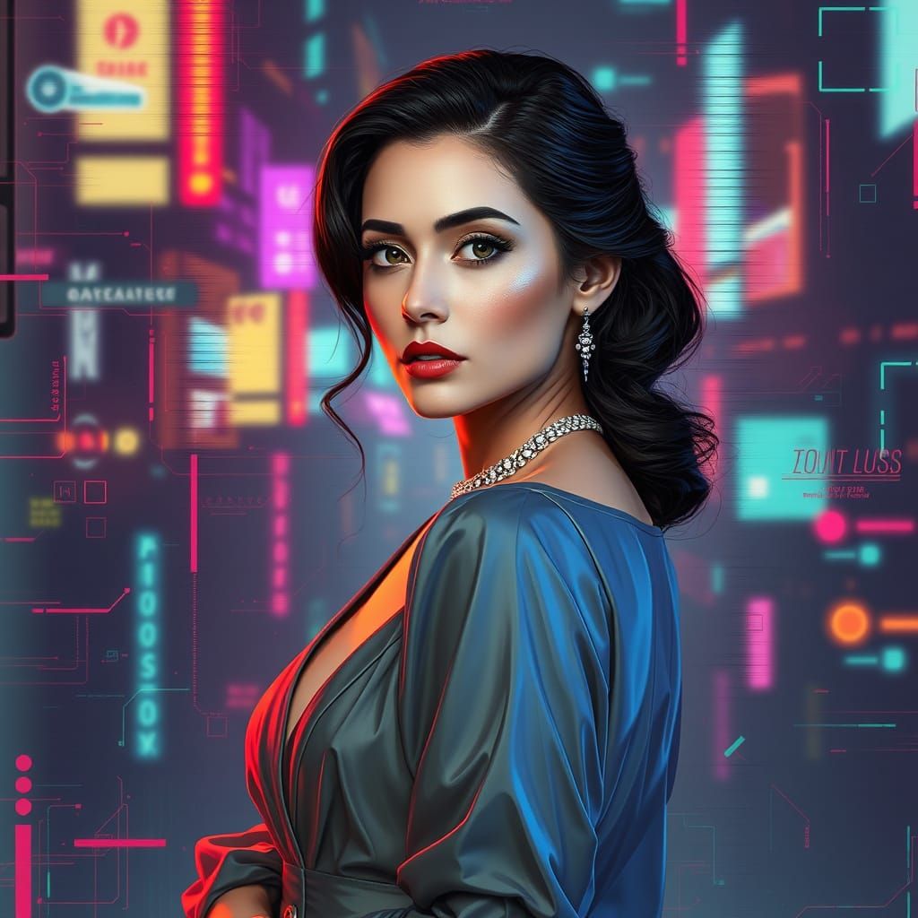 Elegant Glitch Portrait in Digital Art Style