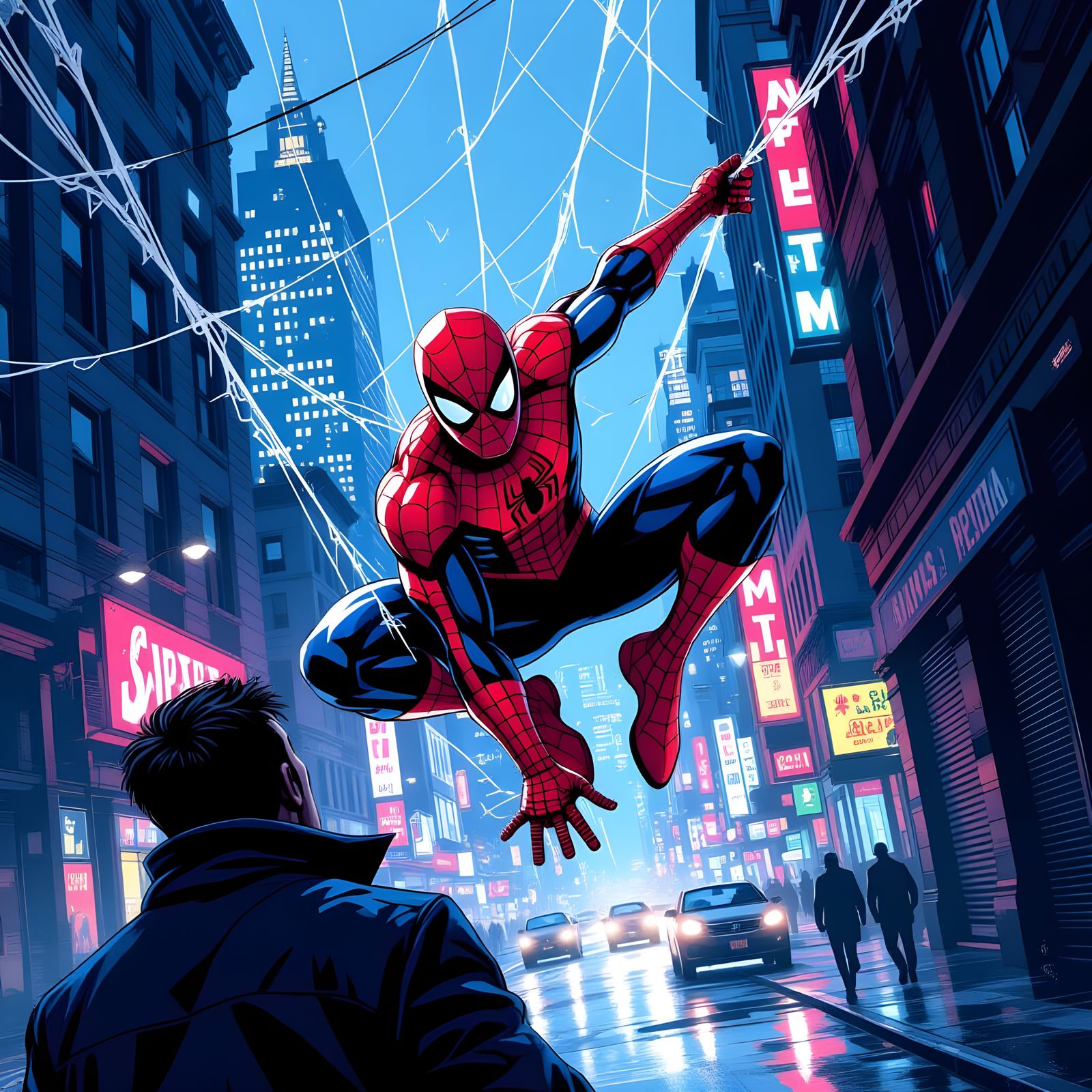 Spiderman Swings into Action Behind Thug