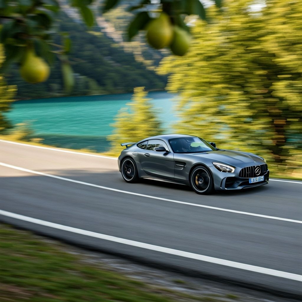 Dark Gray Mercedes-AMG GT on Mountain Road