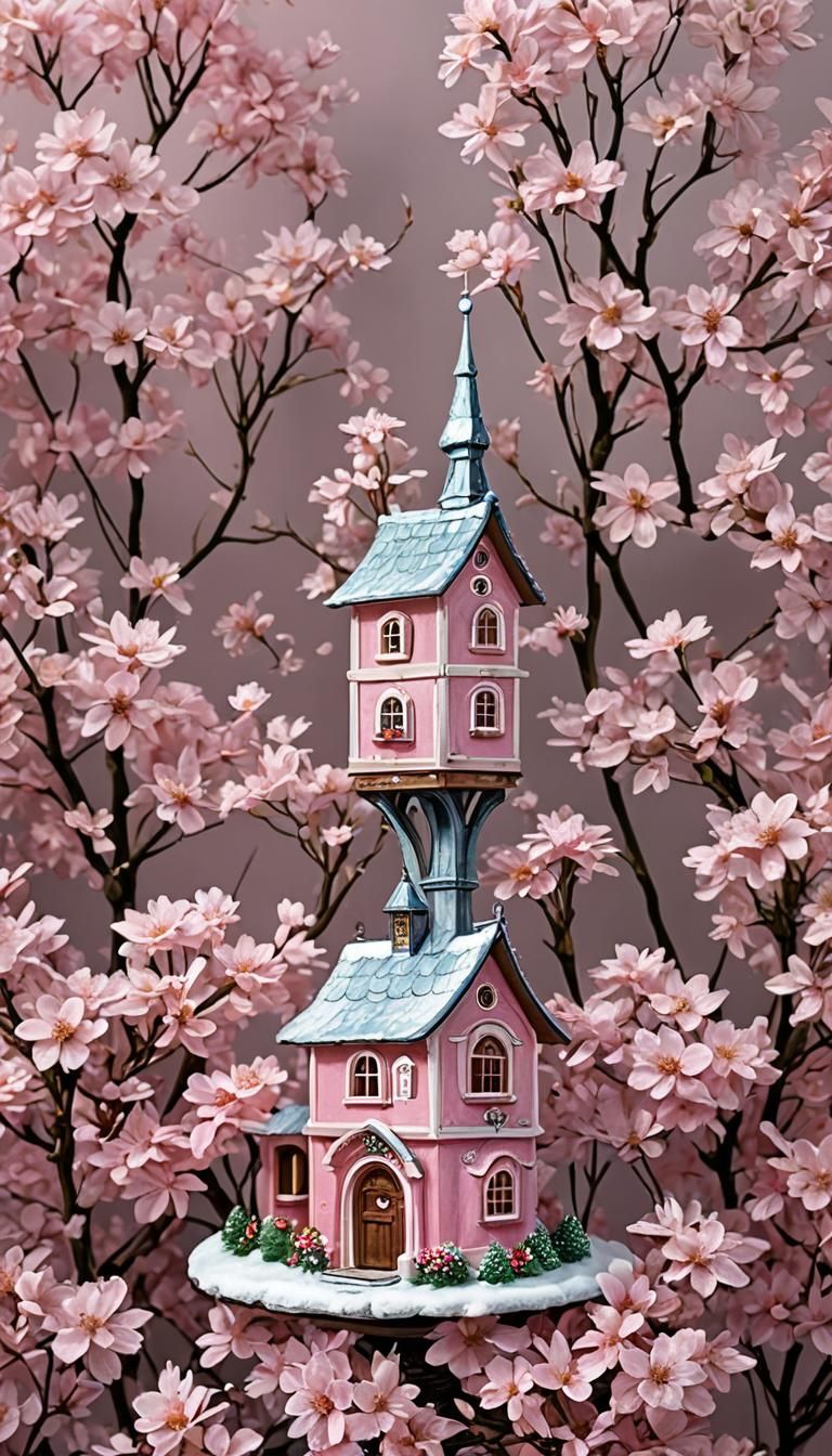 Pink Crystal House Miniature AI Art