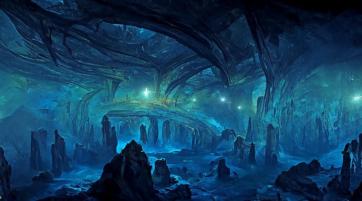 Eerie Alien Portal Cave Art in Pointillism Style