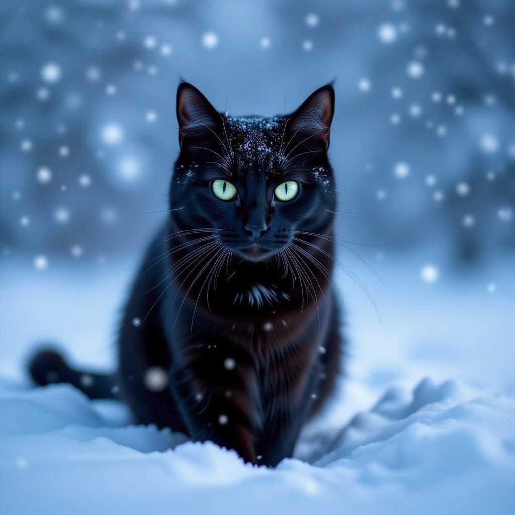 Black Cat Braving a Fierce Blizzard in Dramatic Light
