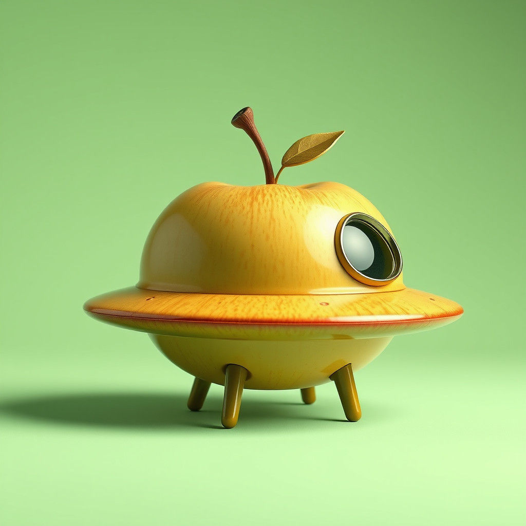 Apple UFO in Cartoonish Pixar Style