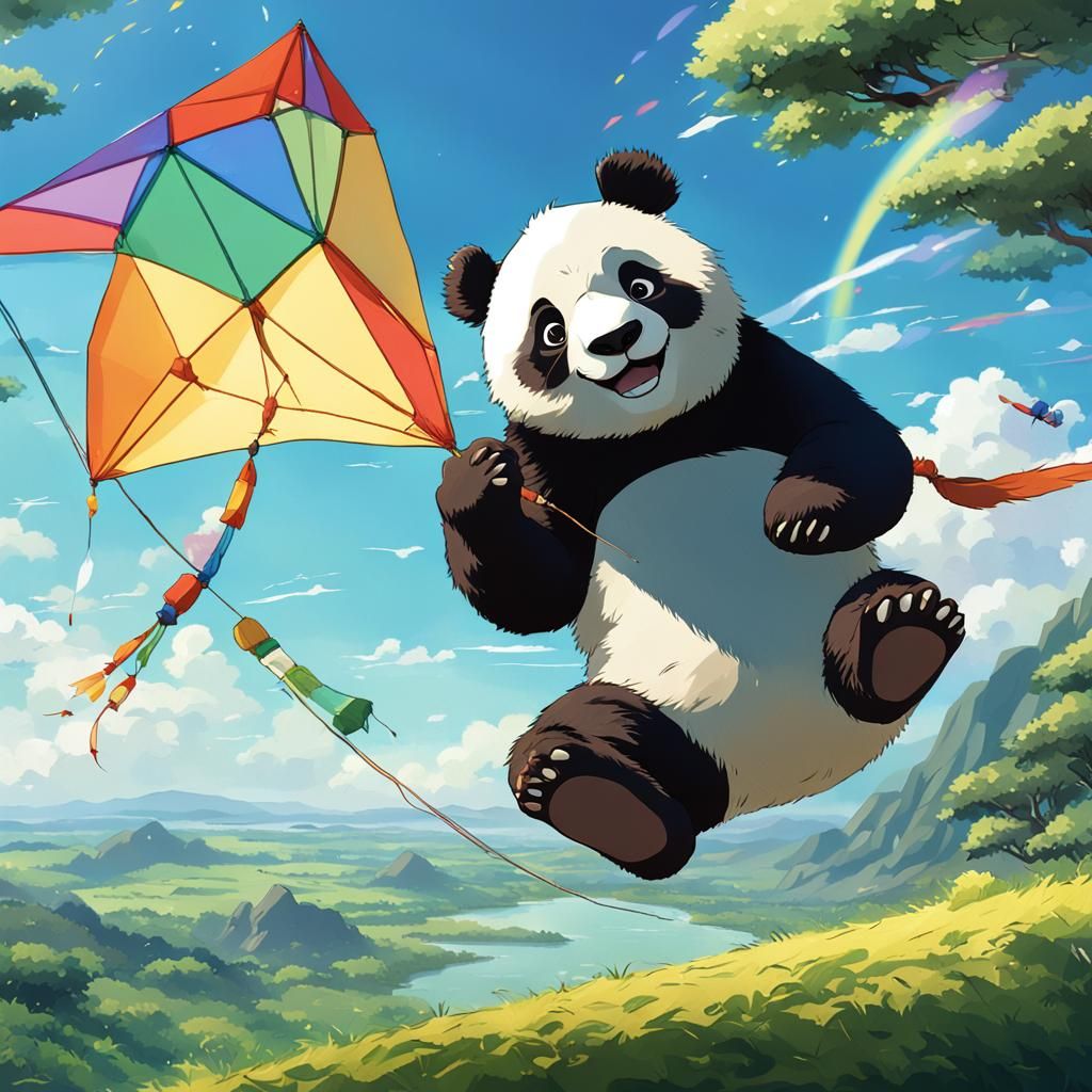 Panda Kite Flight: Studio Ghibli Anime Style