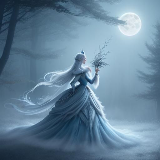Enchanting Princess and Stag in Moonlit Forest