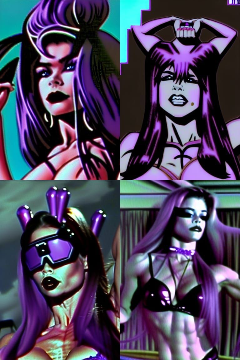 Gothic Bodybuilder in Purple Bikini, Japanese Illustration S...