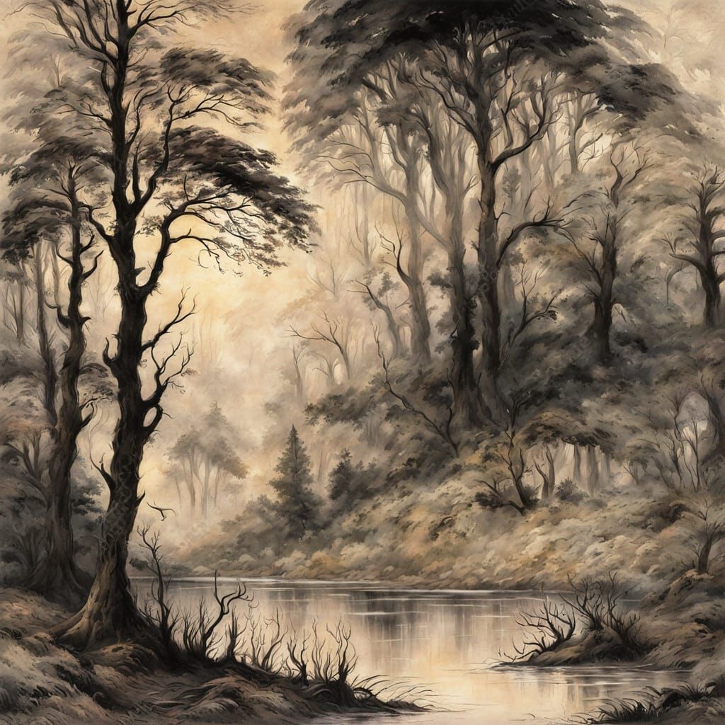 Mystical Forest Landscape in Romantic Style