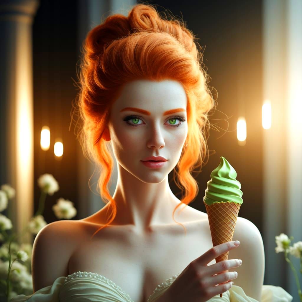 Ginger-Haired Siren Savoring Pistachio Ice Cream
