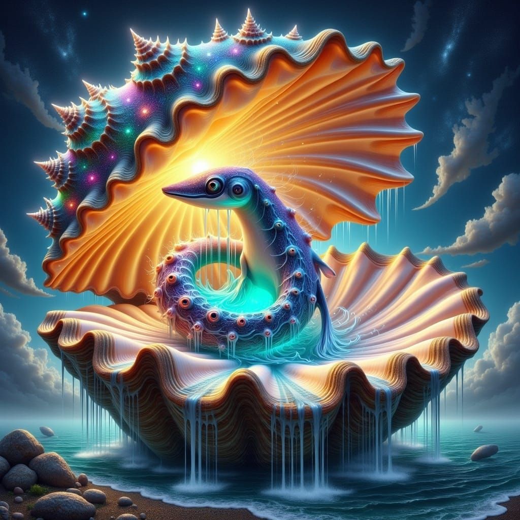 Majestic Lapras Emerges from Celestial Seashell in Vibrant M...