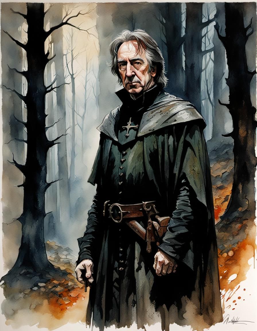 Medieval Sheriff of Nottingham in Dark, Watercolor Shading