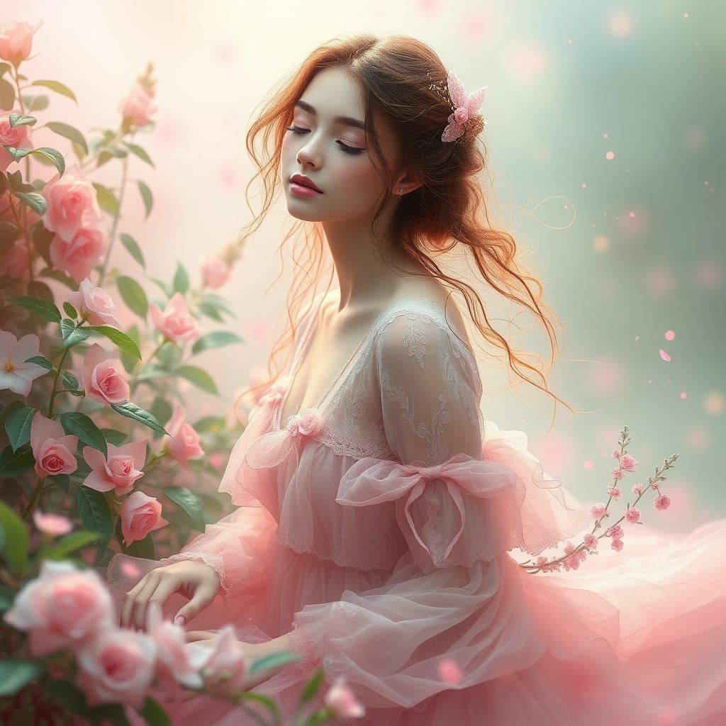 Ethereal Muse in Whimsical Landscape