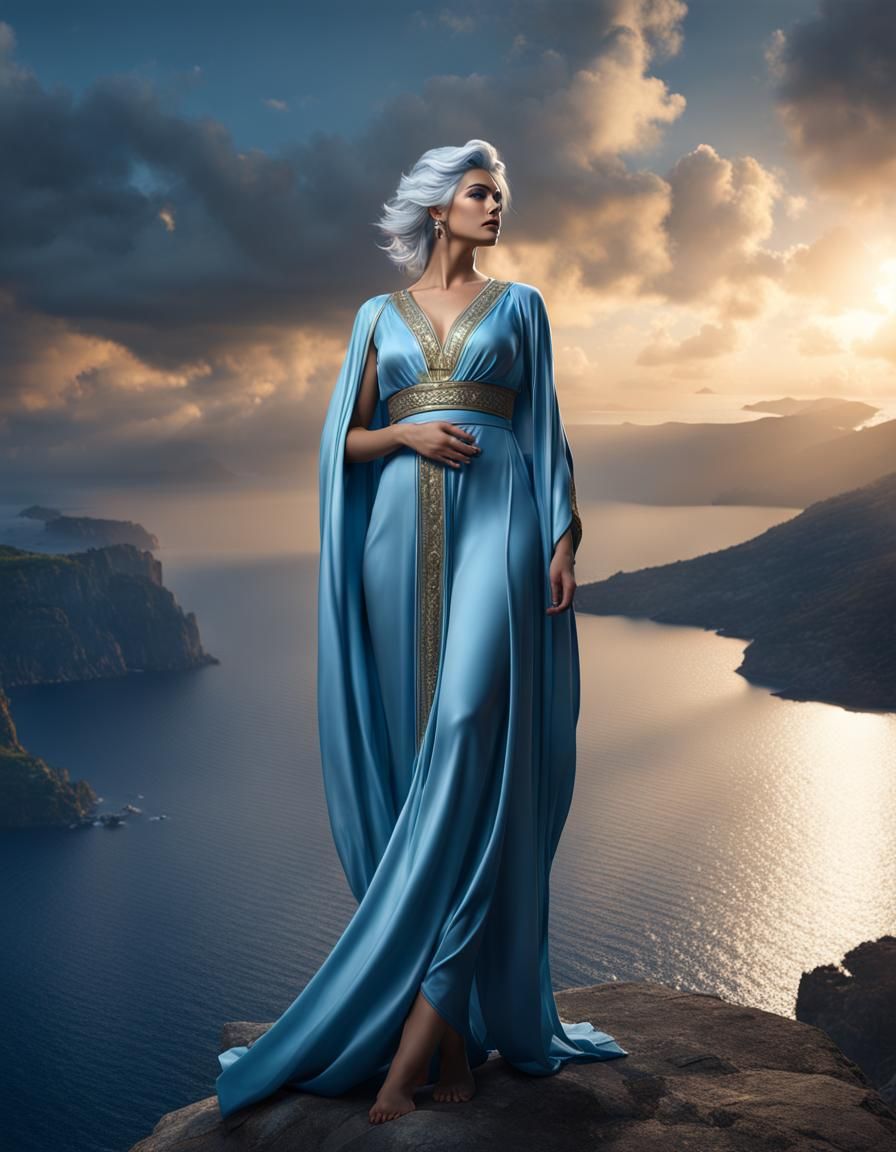 Aquarius God in Nocturnal Sky, Photorealistic Render