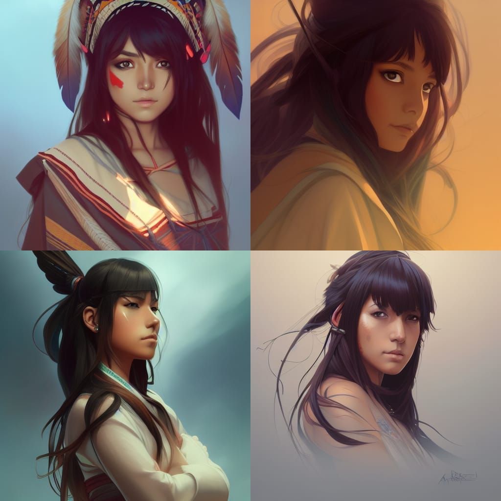 Anime Manga Portrait of Native American Girl