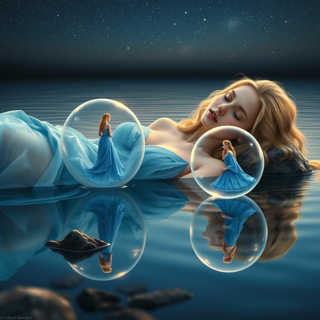 Celestial Woman in Twilight Reflection