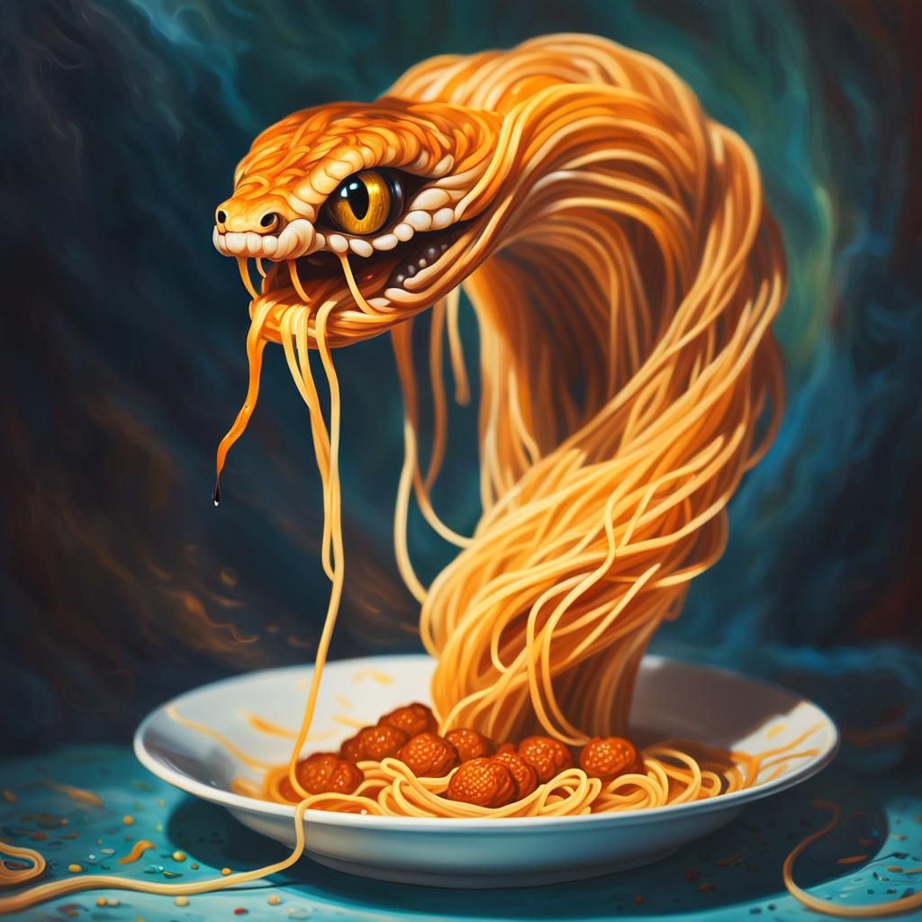 Surreal Spaghetti Cobra in Dreamlike Oil Painting