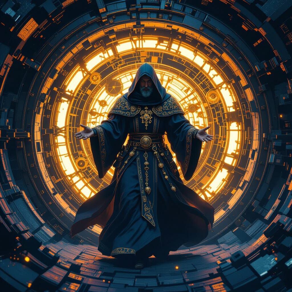 Monk in Time Tunnel Digital Art