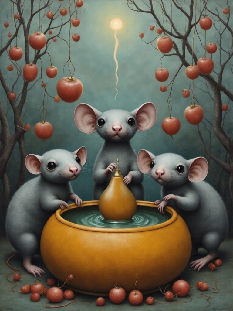 Anthropomorphic Mole Rats in Pop Surrealist Style