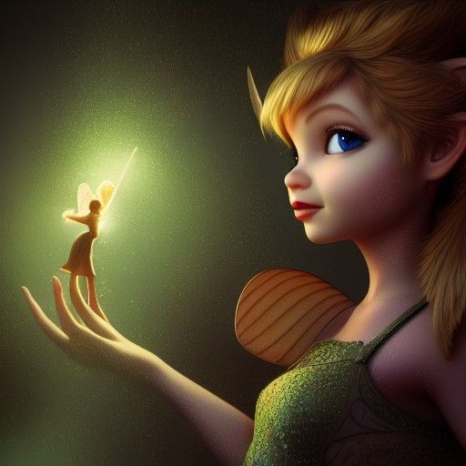 Photorealistic Tinkerbell with Steampunk Engine in Nature