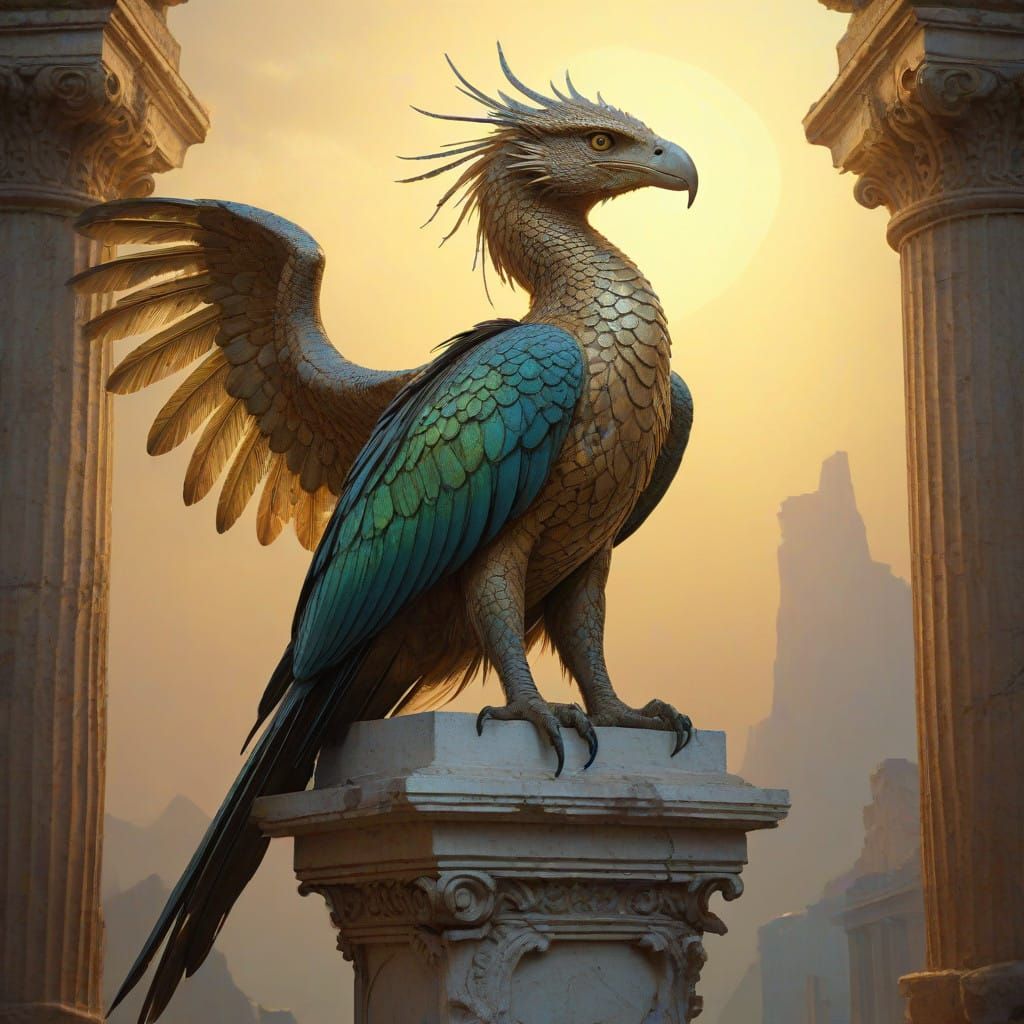 Majestic Serpent-Tailed Harpy Hybrid in Symbolist Style