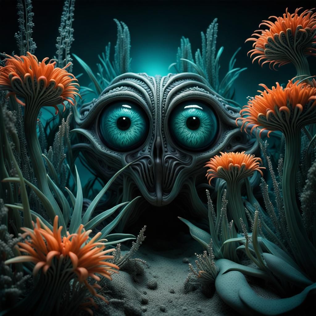 Surreal Deep Sea Landscape Inspired by Giger