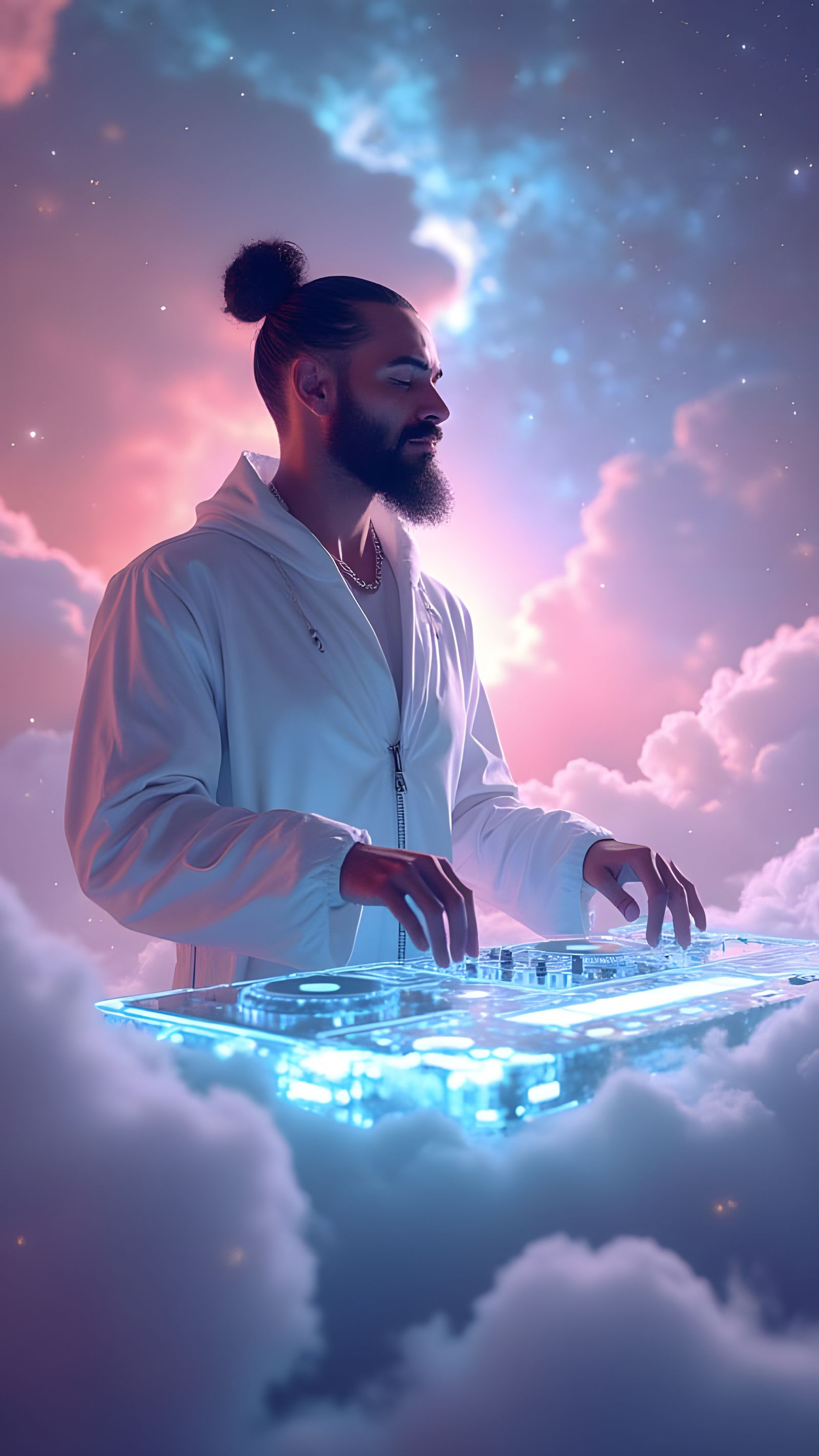 Ethereal God DJ in Celestial Galaxy