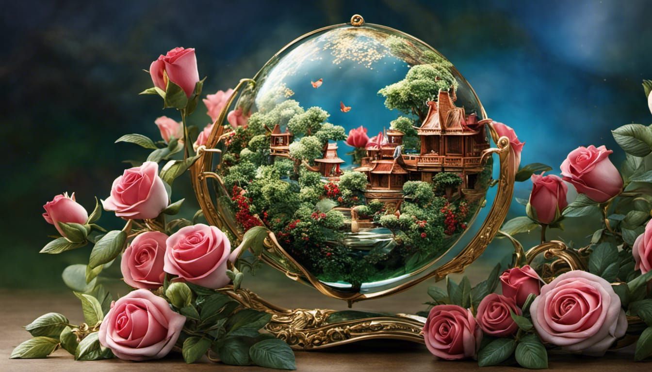 Lush World Map with Roses in Cel-Shaded Style