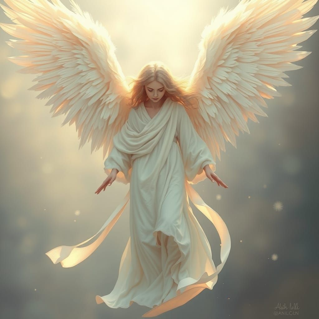 Ethereal Angel in Flowing White Robes