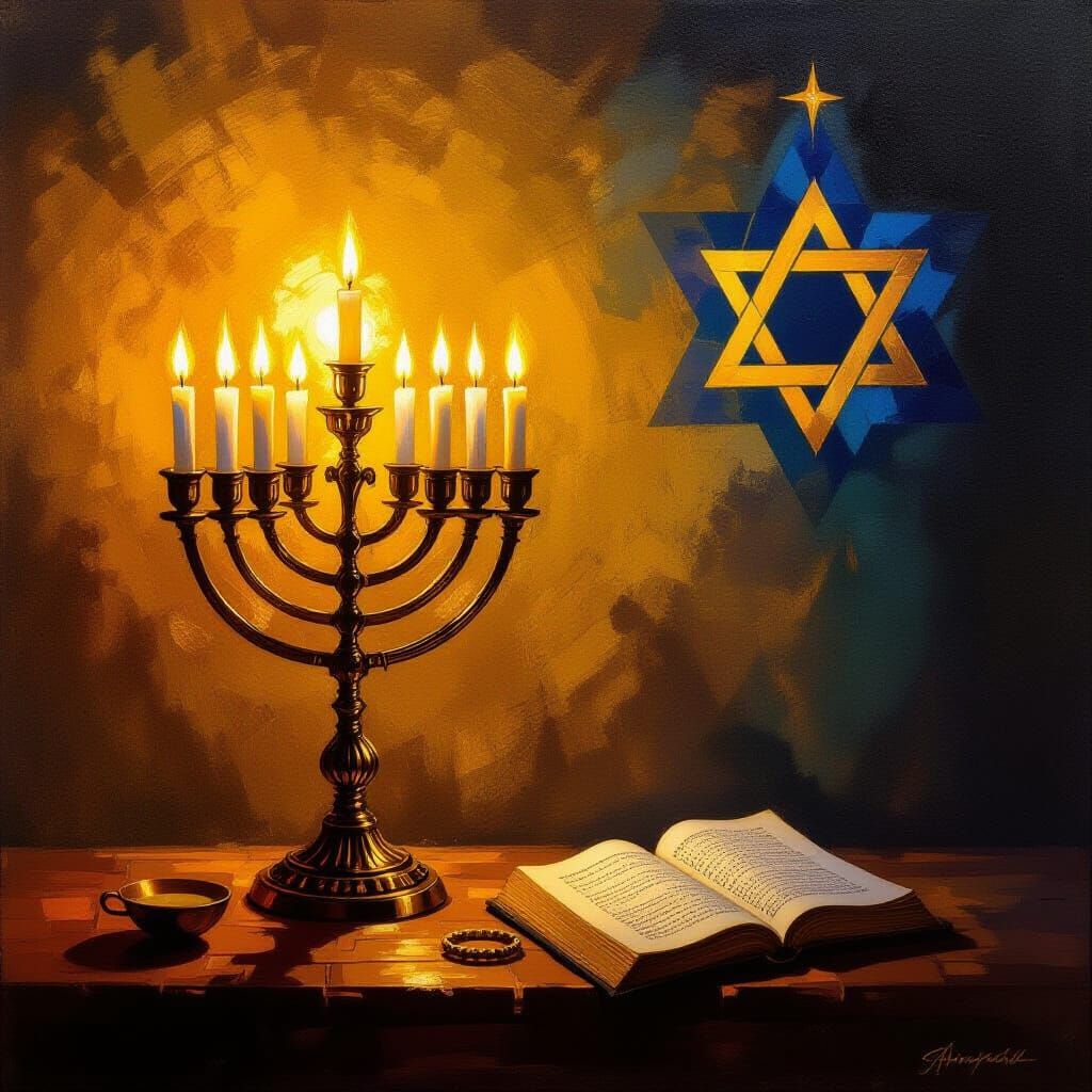 Judaism: Menorah and Star of David in Golden Light