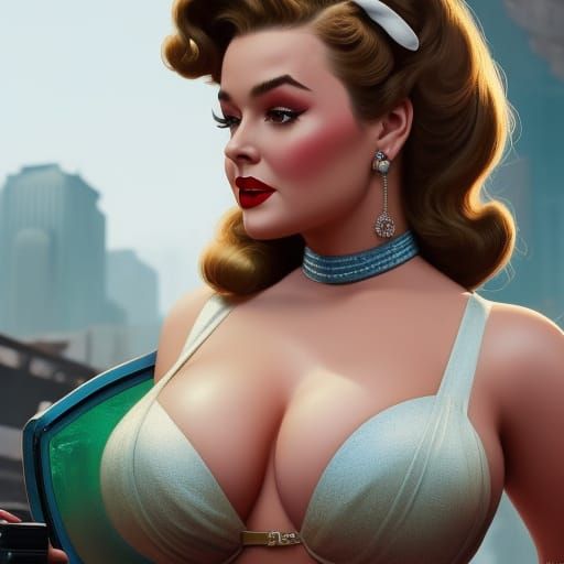 1950s Pinup Portrait in Hyperdetailed Style