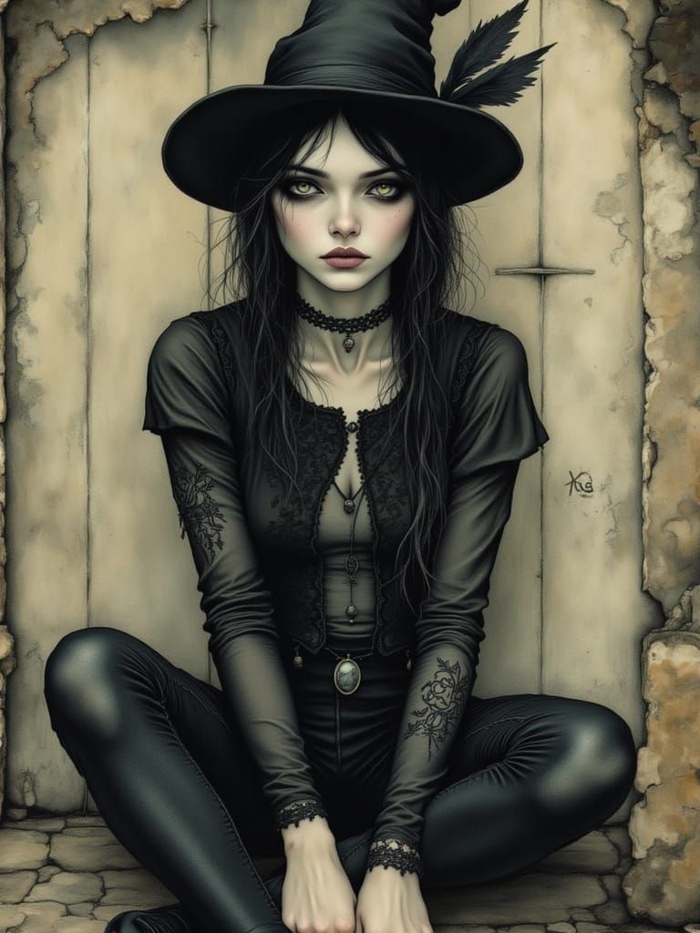 Grumpy Gothic Girl in Moody Surrealism Style