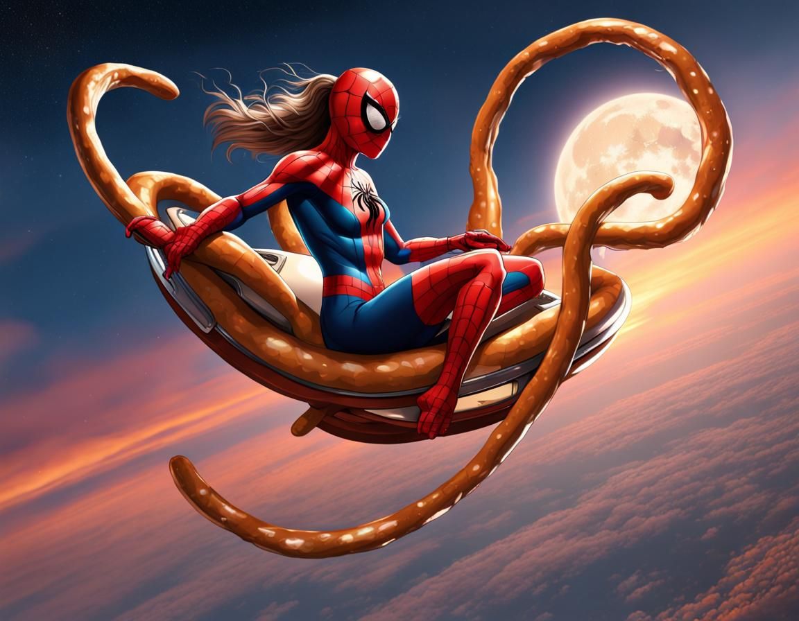 Spiderman and Pretzelwoman's Sunset Moon Flight