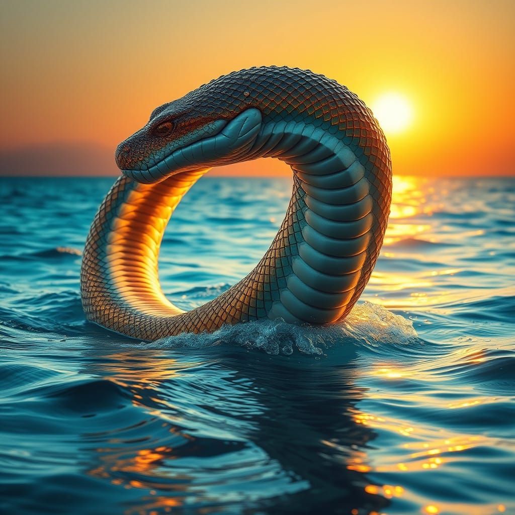 Majestic Sea Serpent in Golden Hour Glory
