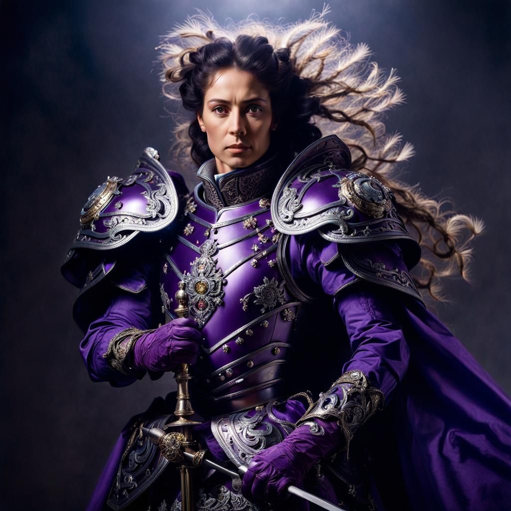 Epic Female Paladin in Purple Armor, Baroque Style