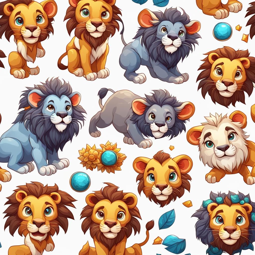 Cute Lion Stickers on White Background